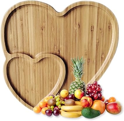 Double Heart Wood Plate - Valentine's Dinner Plate - Wooden Serving Dish