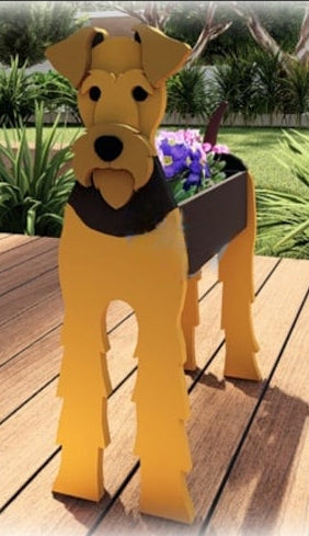 Airedale Terrier Dog Planter - Wooden Planter Box - DIY Kit - Realistic Dog Garden Plant Holder