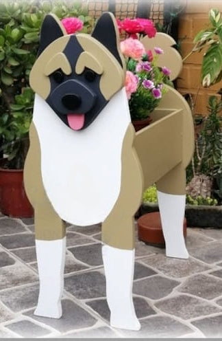 Akita Dog Planter - Wooden Planter Box - DIY Kit - Realistic Dog Garden Plant Holder