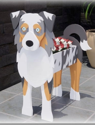 Australian Shepherd Dog Planter - Wooden Planter Box - DIY Kit - Realistic Dog Garden Plant Holder