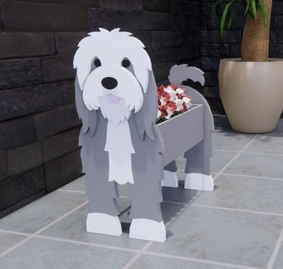 Bearded Collie Dog Planter - Wooden Animal Plant Box - DIY Kit - Realistic Dog Garden Plant Holder