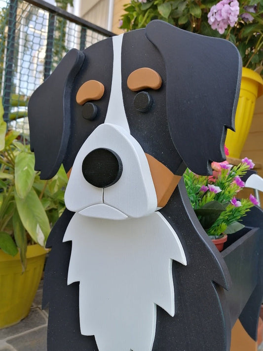 Bernese Mountain Dog Planter - Wooden Animal Plant Box - DIY Kit - Realistic Dog Garden Plant Holder