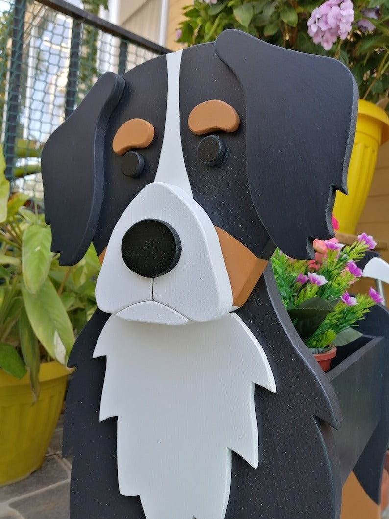 Bernese Mountain Dog Planter - Wooden Animal Plant Box - DIY Kit - Realistic Dog Garden Plant Holder