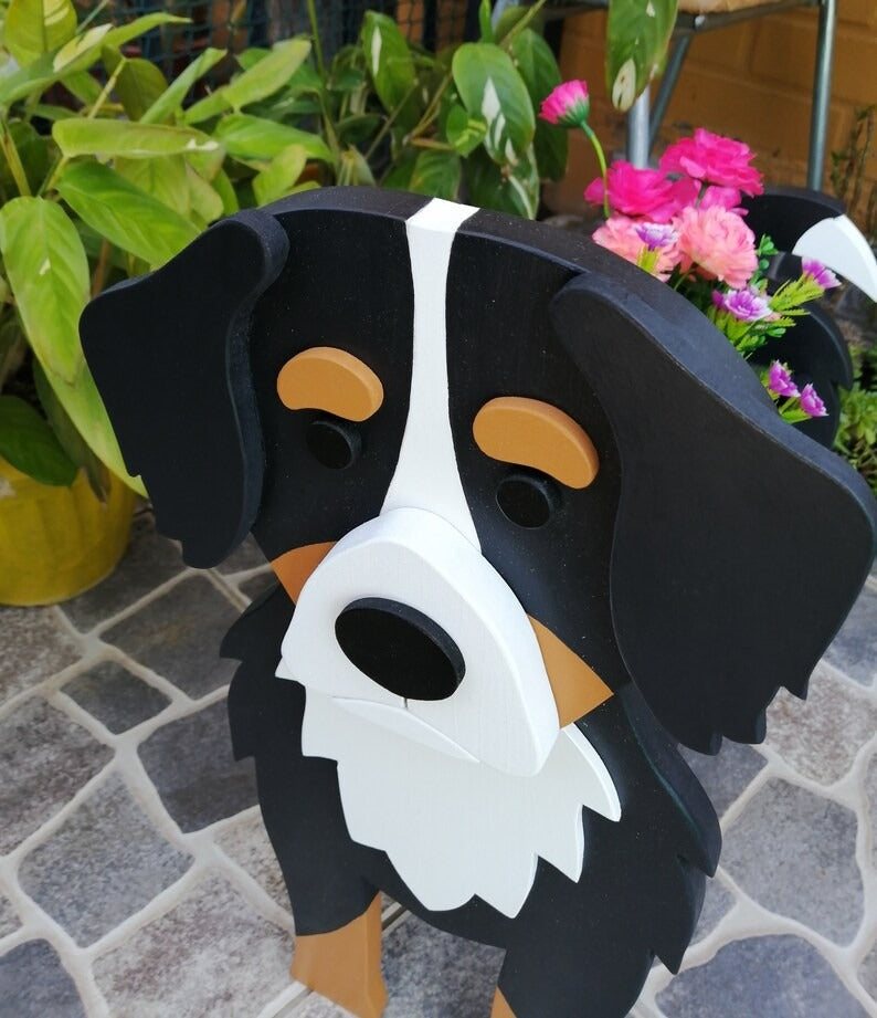 Bernese Mountain Dog Planter - Wooden Animal Plant Box - DIY Kit - Realistic Dog Garden Plant Holder