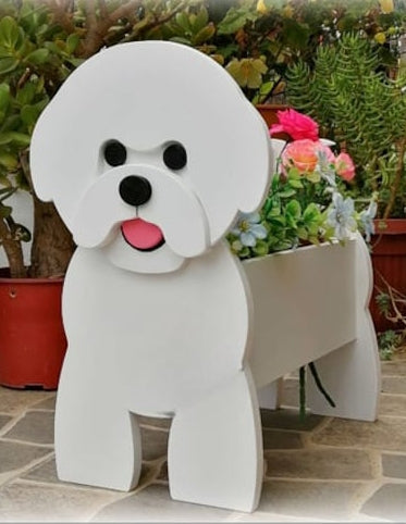 Bichon Frise Dog Planter - Wooden Animal Plant Box - DIY Kit - Realistic Dog Garden Plant Holder
