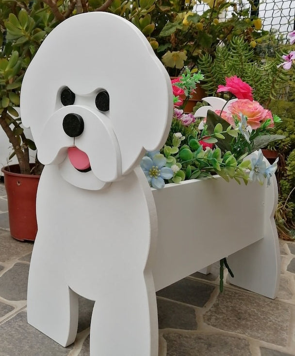 Bichon Frise Dog Planter - Wooden Animal Plant Box - DIY Kit - Realistic Dog Garden Plant Holder