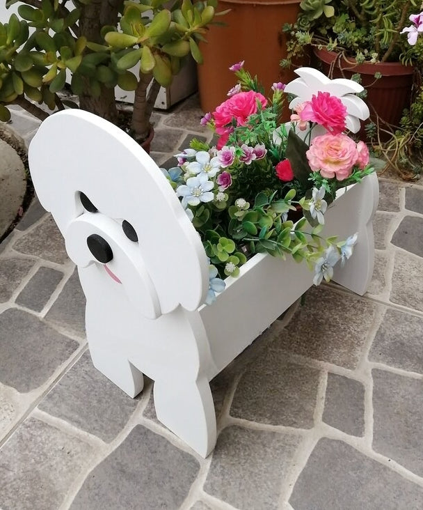 Bichon Frise Dog Planter - Wooden Animal Plant Box - DIY Kit - Realistic Dog Garden Plant Holder