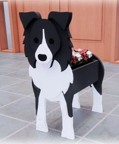 Border Collie Dog Planter - Wooden Animal Plant Box - DIY Kit - Realistic Dog Garden Plant Holder