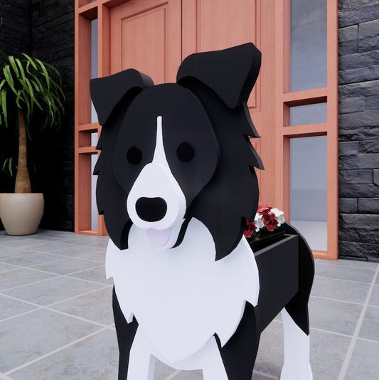 Border Collie Dog Planter - Wooden Animal Plant Box - DIY Kit - Realistic Dog Garden Plant Holder