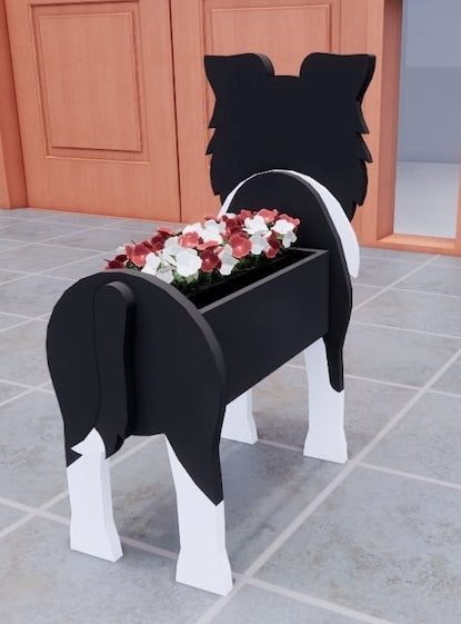 Border Collie Dog Planter - Wooden Animal Plant Box - DIY Kit - Realistic Dog Garden Plant Holder