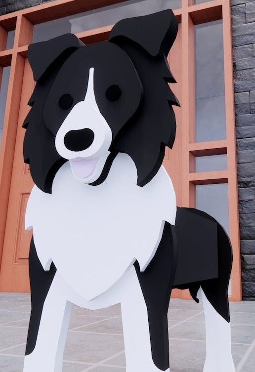 Border Collie Dog Planter - Wooden Animal Plant Box - DIY Kit - Realistic Dog Garden Plant Holder