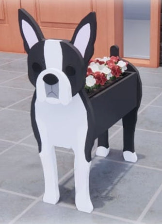 Boston Terrier Dog Planter - Wooden Animal Plant Box - DIY Kit - Realistic Dog Garden Plant Holder