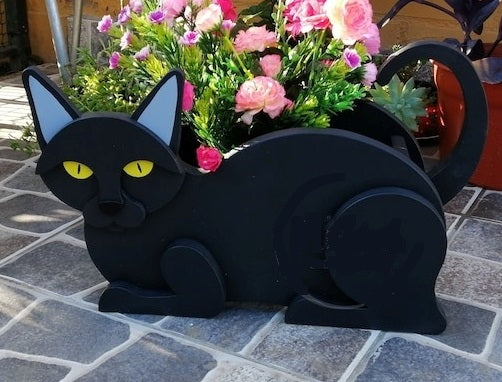 Cat Planter - Wooden Animal Plant Box - DIY Kit - Realistic Cat Garden Plant Holder