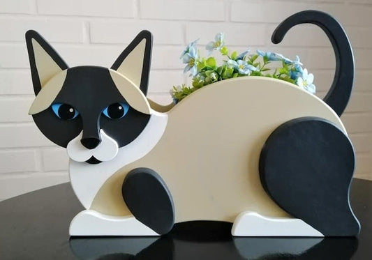 Cat Planter - Wooden Animal Plant Box - DIY Kit - Realistic Cat Garden Plant Holder