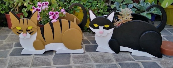 Cat Planter - Wooden Animal Plant Box - DIY Kit - Realistic Cat Garden Plant Holder