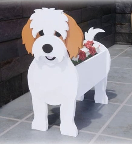 Cavachon Dog Planter - Wooden Plant Box - DIY Kit - Realistic Dog Garden Plant Holder