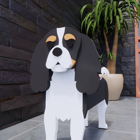 Cavalier King Charles Spaniel Dog Planter - Wooden Planter Box - DIY Kit - Realistic Dog Garden Plant Holder