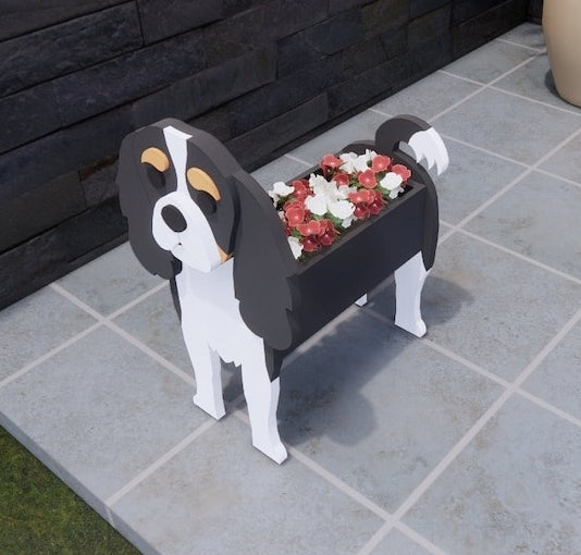 Cavalier King Charles Spaniel Dog Planter - Wooden Planter Box - DIY Kit - Realistic Dog Garden Plant Holder