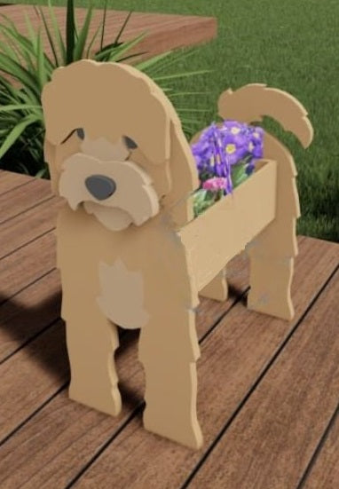 Cockapoo Dog Planter - Wooden Planter Box - DIY Kit - Realistic Dog Garden Plant Holder