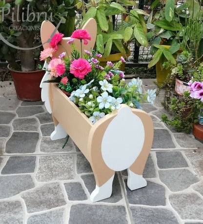 Corgi Dog Planter - Wooden Planter Box - DIY Kit - Realistic Dog Garden Plant Holder