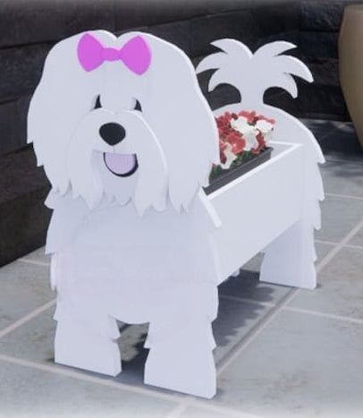 Coton de Tulear Dog Planter - Wooden Planter Box - DIY Kit - Realistic Dog Garden Plant Holder