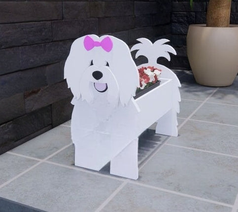 Coton de Tulear Dog Planter - Wooden Planter Box - DIY Kit - Realistic Dog Garden Plant Holder