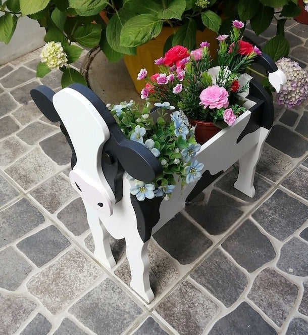 Cow Planter Farm Animal - Wooden Planter Box - DIY Kit - Realistic Animal Garden Plant Holder