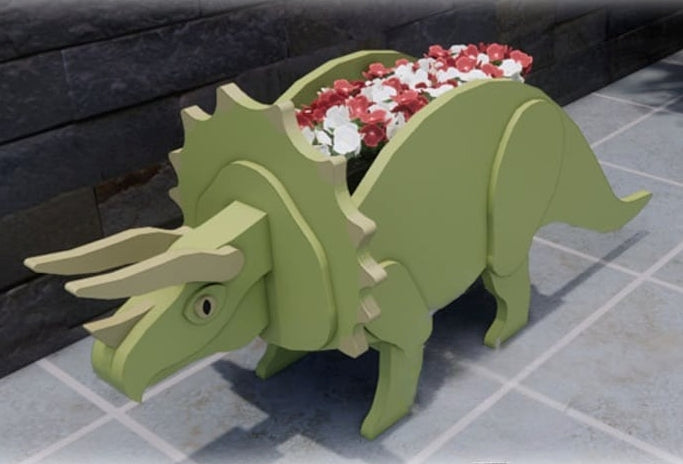 Dinosaur Triceratops Planter - Wooden Planter Box - DIY Kit - Realistic Animal Garden Plant Holder