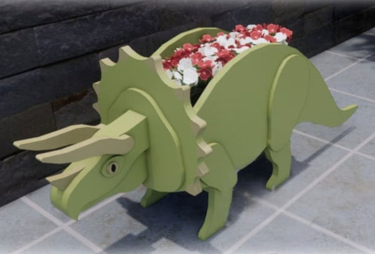 Dinosaur Triceratops Planter - Wooden Planter Box - DIY Kit - Realistic Animal Garden Plant Holder