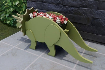Dinosaur Triceratops Planter - Wooden Planter Box - DIY Kit - Realistic Animal Garden Plant Holder