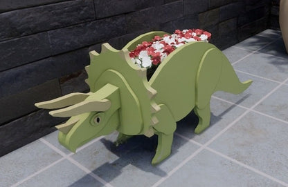 Dinosaur Triceratops Planter - Wooden Planter Box - DIY Kit - Realistic Animal Garden Plant Holder