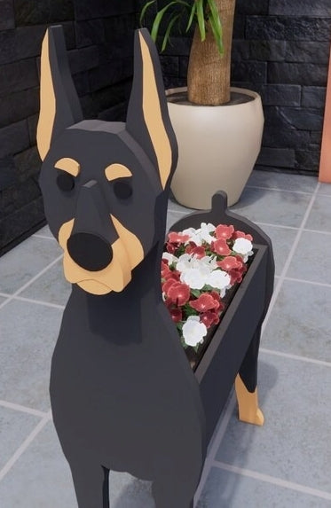 Doberman Pinscher Dog Planter - Wooden Animal Plant Box - DIY Kit - Realistic Dog Garden Plant Holder