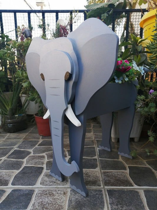 Elephant Planter Animal Safari - Wooden Planter Box - DIY Kit - Realistic Animal Garden Plant Holder