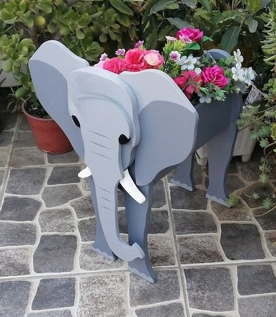 Elephant Planter Animal Safari - Wooden Planter Box - DIY Kit - Realistic Animal Garden Plant Holder