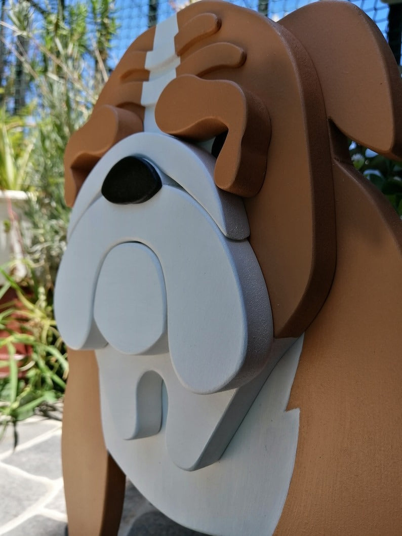 English Bulldog Dog Planter - Wooden Planter Box - DIY Kit - Realistic Dog Garden Plant Holder