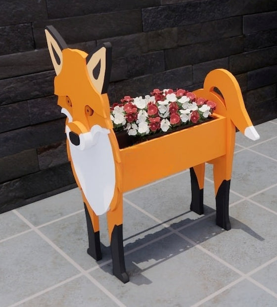 Fox Planter - Wooden Planter Box - DIY Kit - Realistic Animal Garden Plant Holder