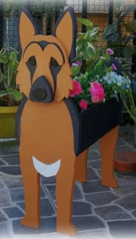 German Shepherd Dog Planter - Wooden Plant Box - DIY Kit - Realistic Dog Garden Plant Holder