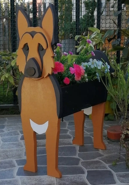 German Shepherd Dog Planter - Wooden Plant Box - DIY Kit - Realistic Dog Garden Plant Holder