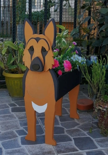 German Shepherd Dog Planter - Wooden Plant Box - DIY Kit - Realistic Dog Garden Plant Holder