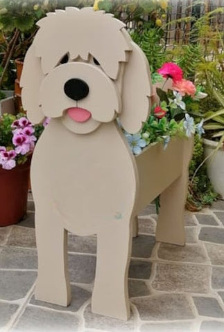 Goldendoodle Dog Planter - Wooden Planter Box - DIY Kit - Realistic Dog Garden Plant Holder
