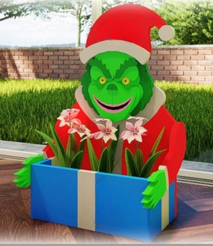 Grinch Planter - Christmas Wooden Planter Box - DIY Kit - Realistic Garden Plant Holder