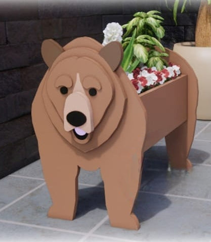 Grizzly Bear Planter Black Bear - Wooden Planter Box - DIY Kit - Realistic Animal Garden Plant Holder