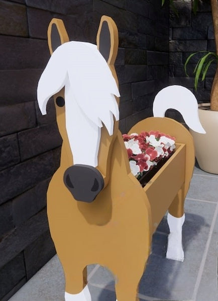 Horse Planter Farm Animal - Wooden Planter Box - DIY Kit - Realistic Animal Garden Plant Holder
