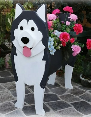 Alaskan Malamute Dog Planter - Wooden Planter Box - DIY Kit - Realistic Dog Garden Plant Holder