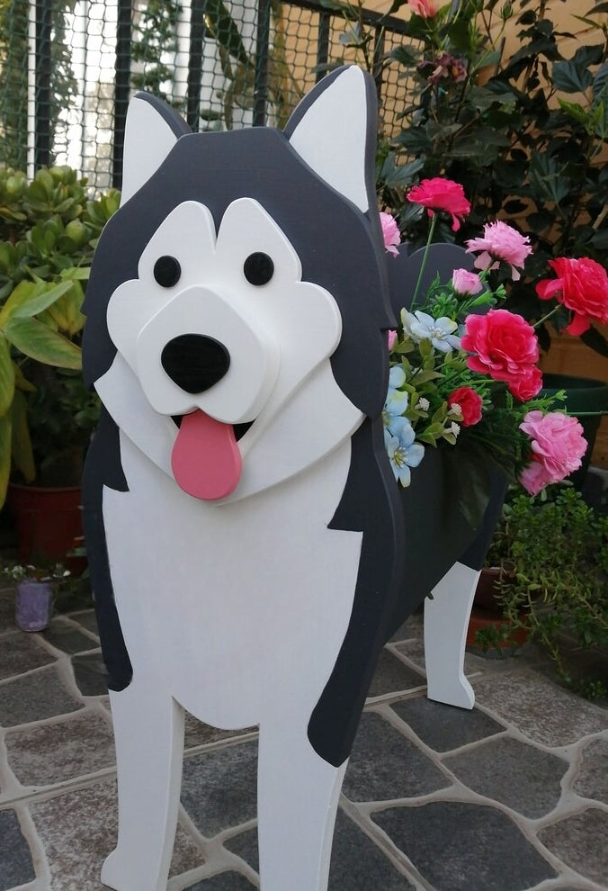 Alaskan Malamute Dog Planter - Wooden Planter Box - DIY Kit - Realistic Dog Garden Plant Holder