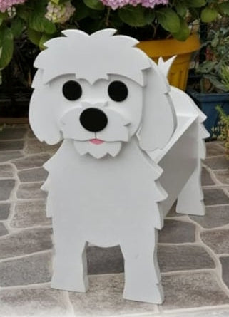 Maltese Dog Planter - Wooden Planter Box - DIY Kit - Realistic Dog Garden Plant Holder