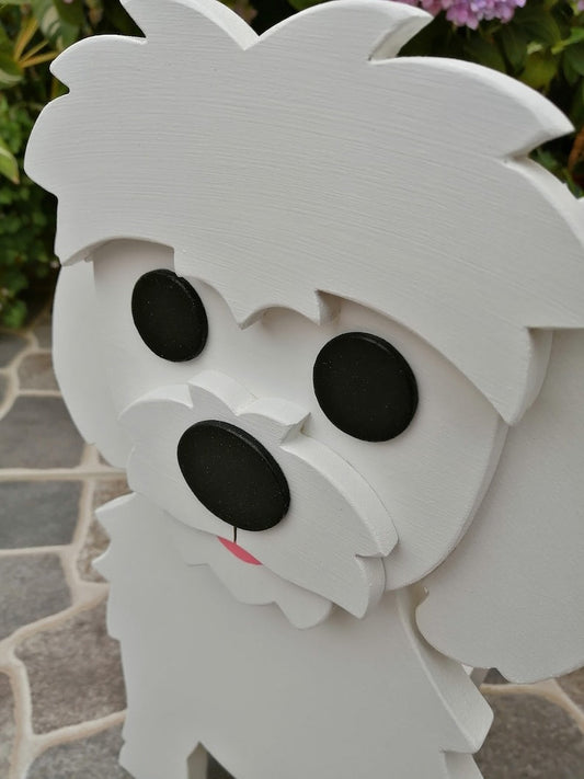 Maltese Dog Planter - Wooden Planter Box - DIY Kit - Realistic Dog Garden Plant Holder