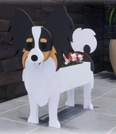Papillon Dog Planter - Wooden Planter Box - DIY Kit - Realistic Dog Garden Plant Holder
