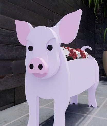 Pig Planter - Wooden Planter Box - DIY Kit - Realistic Animal Garden Plant Holder