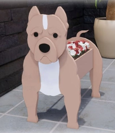 Pit Bull Terrier American Bully Dog Planter - Wooden Planter Box - DIY Kit - Realistic Dog Garden Plant Holder